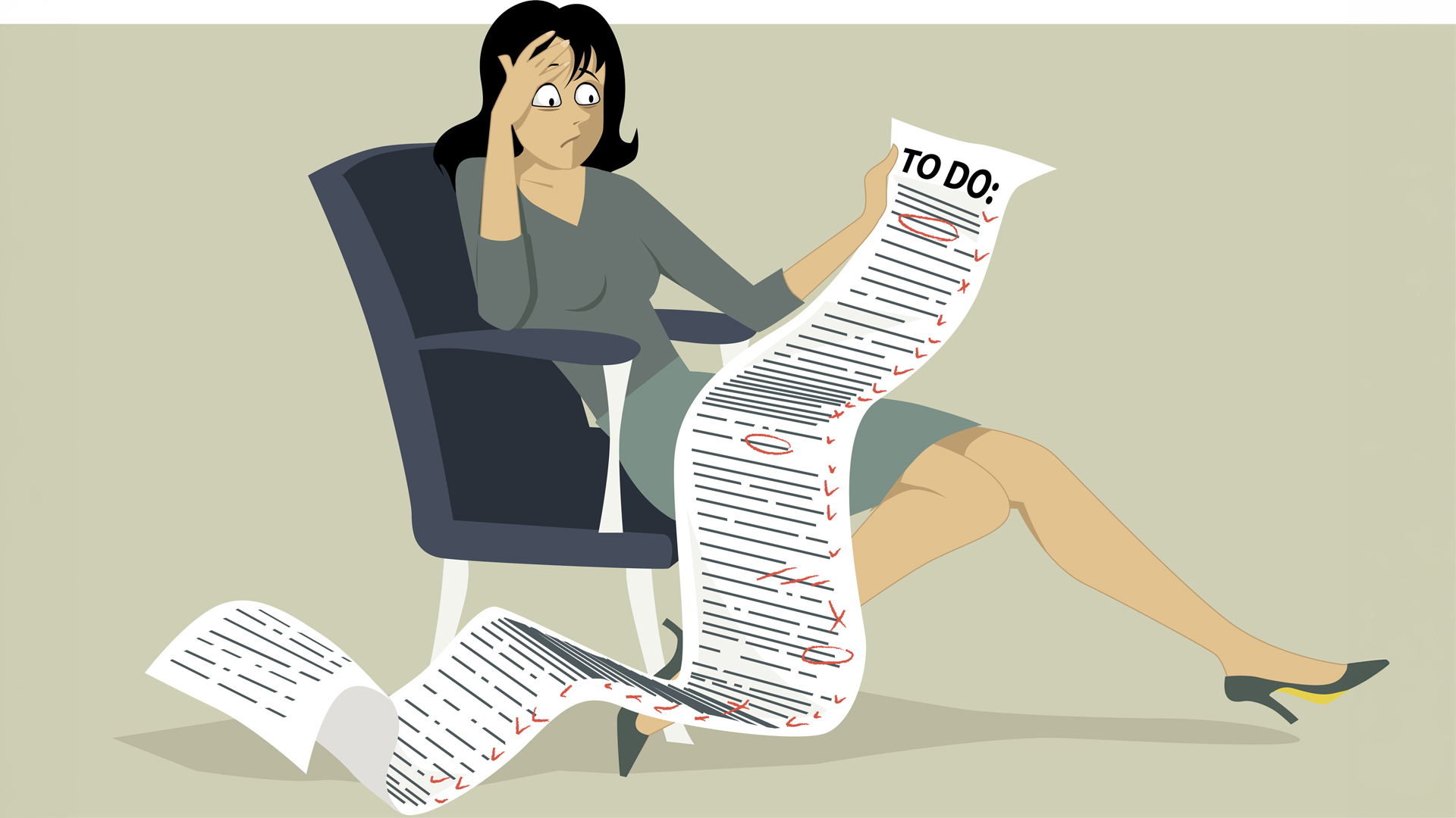 woman sitting anxiously with her to-do list.